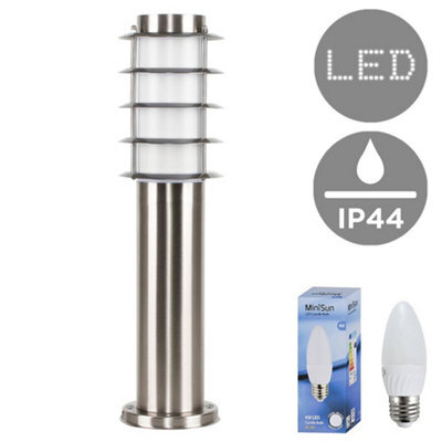 Valuelights Wharf Modern Outdoor Stainless Steel 450mm Bollard Lantern Light Post - Includes 4W Led Candle Bulb 6500K Cool White - image 1