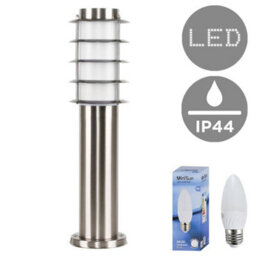 Valuelights Wharf Modern Outdoor Stainless Steel 450mm Bollard Lantern Light Post - Includes 4W Led Candle Bulb 6500K Cool White