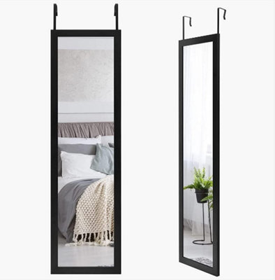 Deenz Over The Door Tall Mirror- Wooden Style Black Frame Decorative Mirror 30X120Cm - image 1