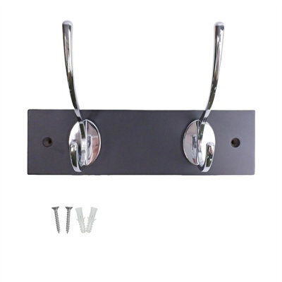 Keypak Black Wall Mounted Coat Rack With 2 Chrome Hooks, 22.5Cm, For Coats, Hats, Bags - image 1
