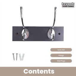 Keypak Black Wall Mounted Coat Rack With 2 Chrome Hooks, 22.5Cm, For Coats, Hats, Bags - thumbnail 3