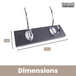 Keypak Black Wall Mounted Coat Rack With 2 Chrome Hooks, 22.5Cm, For Coats, Hats, Bags - thumbnail 2
