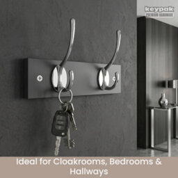Keypak Black Wall Mounted Coat Rack With 2 Chrome Hooks, 22.5Cm, For Coats, Hats, Bags - thumbnail 5