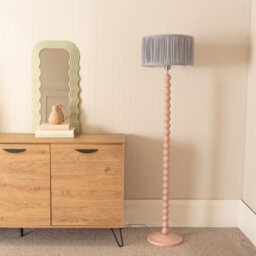 Valuelights Bobbins Painted Rose Floor Lamp With Ruched Pleated Powder Blue Drum Shade And Led Bulb - thumbnail 3