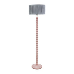Valuelights Bobbins Painted Rose Floor Lamp With Ruched Pleated Powder Blue Drum Shade And Led Bulb - thumbnail 2