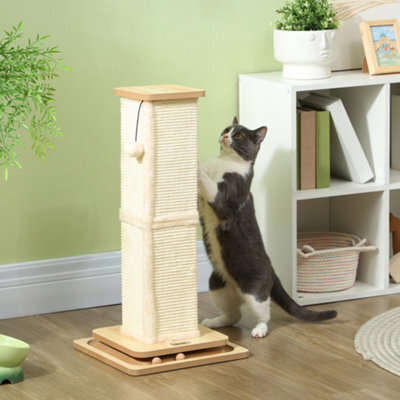 Pawhut 3-In-1 Cat Scratcher Post With Sisal Track Ball Toy, 67Cm, Light Oak - image 1