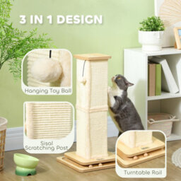 Pawhut 3-In-1 Cat Scratcher Post With Sisal Track Ball Toy, 67Cm, Light Oak - thumbnail 4