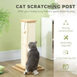 Pawhut 3-In-1 Cat Scratcher Post With Sisal Track Ball Toy, 67Cm, Light Oak - thumbnail 5