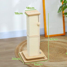 Pawhut 3-In-1 Cat Scratcher Post With Sisal Track Ball Toy, 67Cm, Light Oak - thumbnail 3