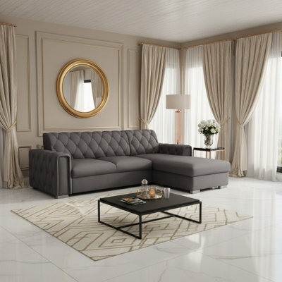 Roma Corner Sofa Bed With Storage Polyurethane Foam Wave Springs Metal Legs Wooden Frame 267X85X185Cm Graphite Right - image 1