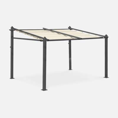 Sweeek - 3X4M Outdoor Retractable Aluminium Pergola With Canopy Murum Off-White 355X290X251 Cm - image 1
