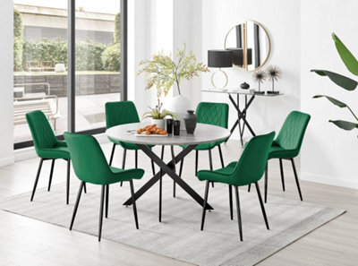 Furniturebox Novara Grey Concrete Effect 120Cm Round Dining Table With Black Starburst Legs & 6 Green Pesaro Velvet Chairs - image 1