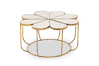 Orsina Modern Petal Coffee Table With Marble Top, Gold Finish Decorative Table, Botanical Design Lounge Table - image 1
