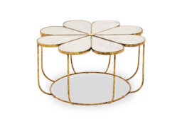 Orsina Modern Petal Coffee Table With Marble Top, Gold Finish Decorative Table, Botanical Design Lounge Table - thumbnail 6