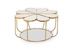 Orsina Modern Petal Coffee Table With Marble Top, Gold Finish Decorative Table, Botanical Design Lounge Table