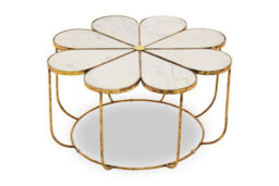 Orsina Modern Petal Coffee Table With Marble Top, Gold Finish Decorative Table, Botanical Design Lounge Table - thumbnail 2
