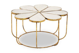 Orsina Modern Petal Coffee Table With Marble Top, Gold Finish Decorative Table, Botanical Design Lounge Table - thumbnail 3