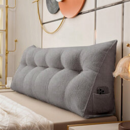 Thehotsale Pearl Gray Triangular Teddy Fleece Headboard Cushion, 180Cm X 20Cm X 50Cm - thumbnail 2