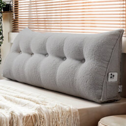 Thehotsale Pearl Gray Triangular Teddy Fleece Headboard Cushion, 180Cm X 20Cm X 50Cm - thumbnail 4