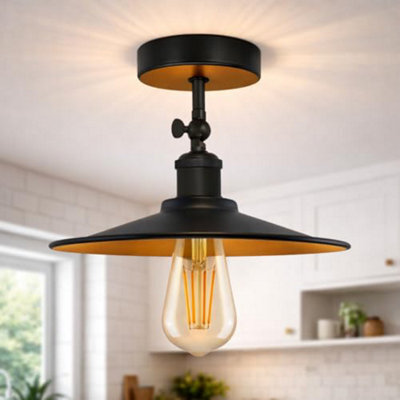 Vintage Industrial Ceiling Lights E27 Black Inner Gold  Metal Shade Modern Adjustable Semi Flush Mount Lighting Fixtures - image 1