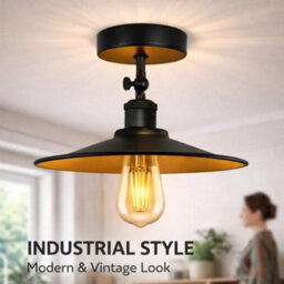 Vintage Industrial Ceiling Lights E27 Black Inner Gold  Metal Shade Modern Adjustable Semi Flush Mount Lighting Fixtures - thumbnail 4