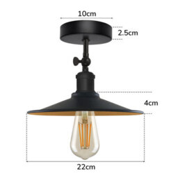 Vintage Industrial Ceiling Lights E27 Black Inner Gold  Metal Shade Modern Adjustable Semi Flush Mount Lighting Fixtures - thumbnail 3
