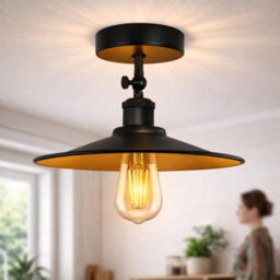 Vintage Industrial Ceiling Lights E27 Black Inner Gold  Metal Shade Modern Adjustable Semi Flush Mount Lighting Fixtures - thumbnail 2