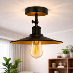 Vintage Industrial Ceiling Lights E27 Black Inner Gold  Metal Shade Modern Adjustable Semi Flush Mount Lighting Fixtures - thumbnail 7