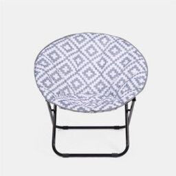OHS Moon Camping Chair Round Folding Outdoor Garden Portable Seat, Grey Geo - thumbnail 1