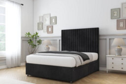 "Sloomy Manhattan Black Naples Divan Bed Base 2 Drawers Same Side With 26"" Strutted Headboard 2'6 Small Single" - thumbnail 3