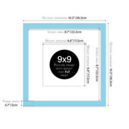 "9X9"" Light Blue Picture Frame - 9X9"" Square Frame With 7X7"" Mount For 9X9""/7X7"" Pictures Classic Style Room Decor, 1 Pack" - thumbnail 2
