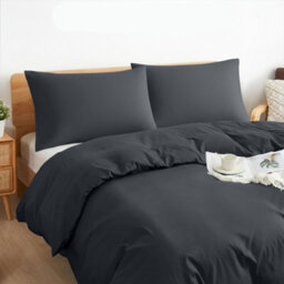 Aspire Homeware Plain Duvet Cover Set Soft Microfibre, Charcoal, King (L)220Cm X (W)230Cm - thumbnail 2