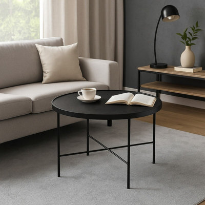 Tre 600 Elegant 60 Na 60 Cm Coffee Table With Metal Legs Black Powder Coated Finish Nero - image 1