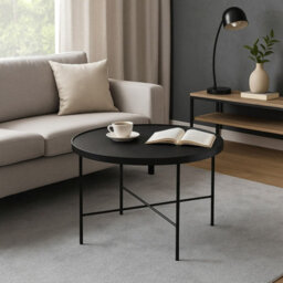 Tre 600 Elegant 60 Na 60 Cm Coffee Table With Metal Legs Black Powder Coated Finish Nero - thumbnail 1