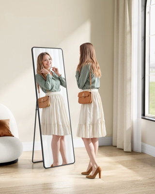 Songmics Full Length Mirror, 150 X 40 Cm, Rectangle Full Body Mirror With Stand, Aluminium Alloy Frame Floor Mirror,ink Black - image 1