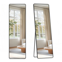 Songmics Full Length Mirror, 150 X 40 Cm, Rectangle Full Body Mirror With Stand, Aluminium Alloy Frame Floor Mirror,ink Black - thumbnail 3