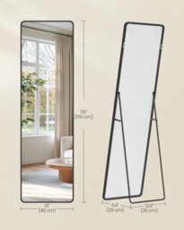 Songmics Full Length Mirror, 150 X 40 Cm, Rectangle Full Body Mirror With Stand, Aluminium Alloy Frame Floor Mirror,ink Black - thumbnail 6