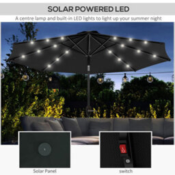 Outsunny 24 Led Solar Powered Parasol Umbrella Garden Tilt Outdoor String Light - thumbnail 4