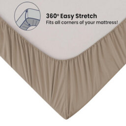 "Ameha Fitted Sheet 40Cm Extra Deep Pocket Bed Sheets  Elastic Corners Soft Microfiber Fitted Sheet 16"" Beige (King, 152 X 200 Cm)" - thumbnail 5