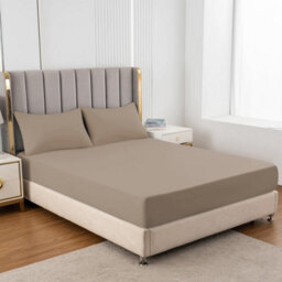 "Ameha Fitted Sheet 40Cm Extra Deep Pocket Bed Sheets  Elastic Corners Soft Microfiber Fitted Sheet 16"" Beige (King, 152 X 200 Cm)" - thumbnail 2