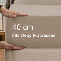 "Ameha Fitted Sheet 40Cm Extra Deep Pocket Bed Sheets  Elastic Corners Soft Microfiber Fitted Sheet 16"" Beige (King, 152 X 200 Cm)" - thumbnail 3
