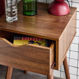 Sweeek - Walnut-Stained Wood Bedside Table 1 Drawer Nepal Walnut 39X39X55 Cm - thumbnail 5