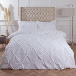 Ohs Diamond Pintuck Duvet Cover With Pillowcase, White - King - thumbnail 1