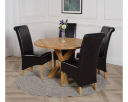 That's Furniture Oregon Round Oak Dining Table And 4 Chairs Dining Set With Montana Black Leather Chairs - thumbnail 3