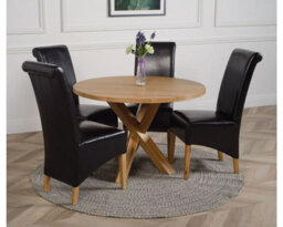 That's Furniture Oregon Round Oak Dining Table And 4 Chairs Dining Set With Montana Black Leather Chairs - thumbnail 2