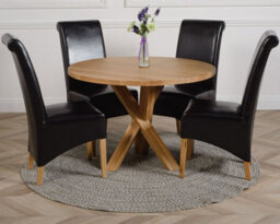 That's Furniture Oregon Round Oak Dining Table And 4 Chairs Dining Set With Montana Black Leather Chairs - thumbnail 1