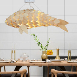 Vrygle 100Cm Long Large Rustic Wooden Pendant Lights Fish Lampshade Lantern Hanging Ceiling Light Room - thumbnail 7