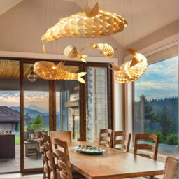 Vrygle 100Cm Long Large Rustic Wooden Pendant Lights Fish Lampshade Lantern Hanging Ceiling Light Room - thumbnail 6