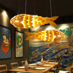 Vrygle 100Cm Long Large Rustic Wooden Pendant Lights Fish Lampshade Lantern Hanging Ceiling Light Room