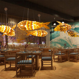 Vrygle 100Cm Long Large Rustic Wooden Pendant Lights Fish Lampshade Lantern Hanging Ceiling Light Room - thumbnail 5